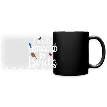 Leicht von Vögeln abgelenkt - Panorama-Tasse farbig - Schwarz - Vorne