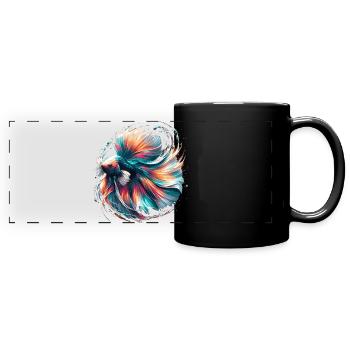 Leuchtender Betta Splendens, Kampffsich bunt - Panorama-Tasse farbig - Schwarz - Vorne