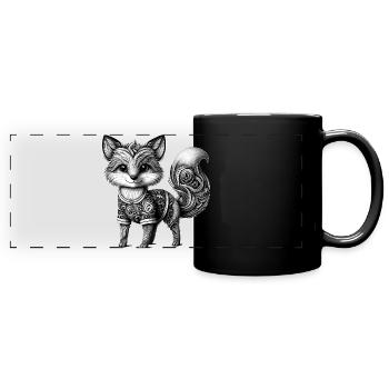 kunstvoll gestalteter Fuchs in schwarz-weiß - Panorama-Tasse farbig - Schwarz - Vorne