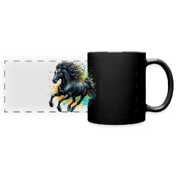 Pferd - Panorama-Tasse farbig - Schwarz - Vorne