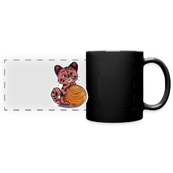 Little kitten with ball of wool - Full Colour Panoramic Mug - black - Front