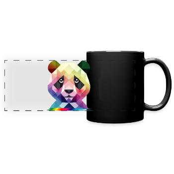 Bunter Regenbogen-Panda – Farbenfrohe Geometrie - Panorama-Tasse farbig - Schwarz - Vorne