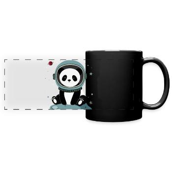 Astronauten-Panda – Fantasievolles Weltraummotiv - Panorama-Tasse farbig - Schwarz - Vorne