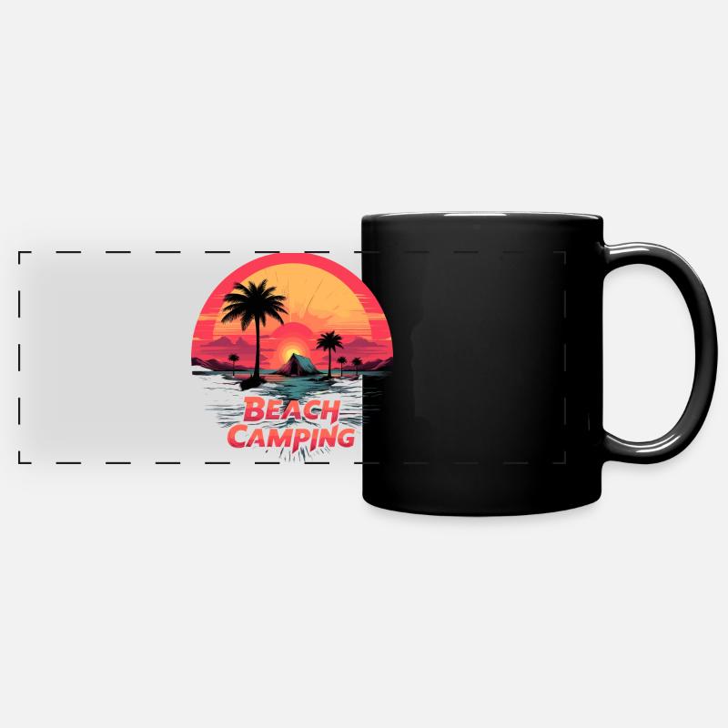 Beach Camping Tropical Sunset - Full Colour Panoramic Mug - black