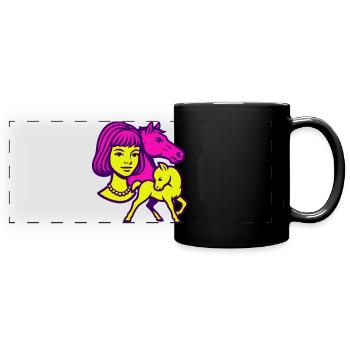 Horse Girl Pop Art - Full Colour Panoramic Mug - black - Front