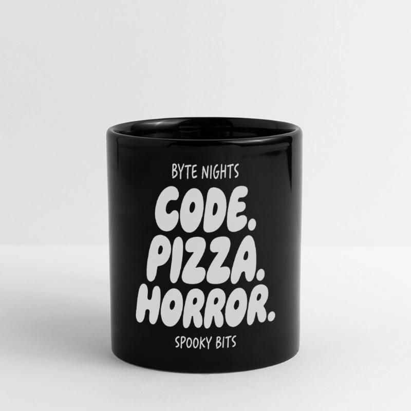 Byte Nächte: Code Pizza Horror Panorama-Tasse farbig