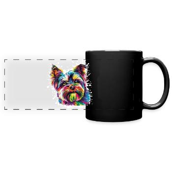 Farbenfrohes Hundeporträt Spritzer - Panorama-Tasse farbig - Schwarz - Vorne