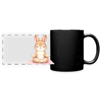 Description du lapin méditant dans le yoga - Mug panoramique uni - noir - Devant