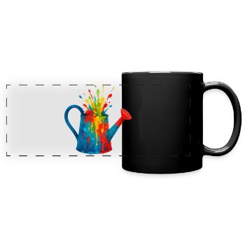 Watering Can Splash Watercolor Painting Gardening - Full Colour Panoramic Mug - black - Front