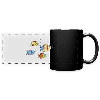 colorful fish water sea graffiti children's drawing - Full Colour Panoramic Mug - black - Front