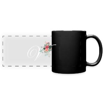 Lettre v fleuris - Mug panoramique uni - noir - Devant