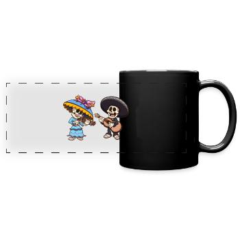 Mexikanische Mariachi und Catrina Skelette - Panorama-Tasse farbig - Schwarz - Vorne