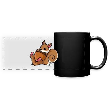 Eichhörnchen Nuss Comic - Panorama-Tasse farbig - Schwarz - Vorne