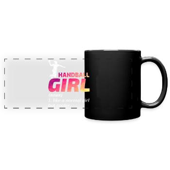 Handball Mädchen Handballer Lustiger Spruch - Panorama-Tasse farbig - Schwarz - Vorne