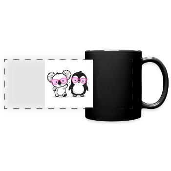 Koala y pingüino rosa Brille - Panorama-Tasse farbig - Schwarz - Vorne