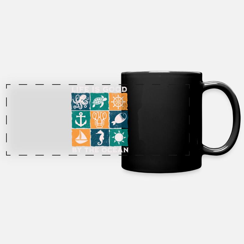 Life is good by the ocean - Full Colour Panoramic Mug - black