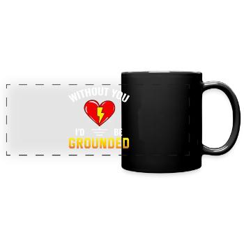 Elektriker Valentine: Ohne dich wäre ich geerdet - Panorama-Tasse farbig - Schwarz - Vorne