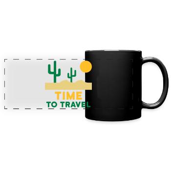 Time to travel (desert landscape, cacti, sun) - Full Colour Panoramic Mug - black - Front