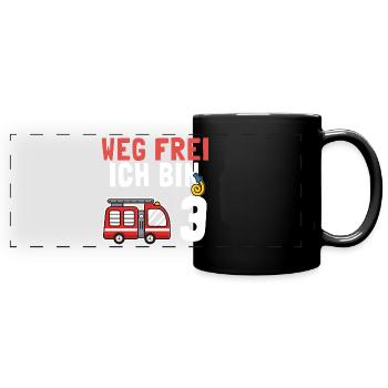 Kindergeburtstag 3 Jährige Feuerwehr Auto - Panorama-Tasse farbig - Schwarz - Vorne