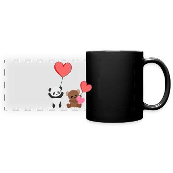 panda animal ours coeur doux - Mug panoramique uni - noir - Devant