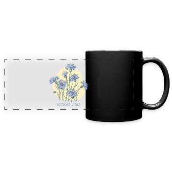 Kornblume, botanische Zeichnung - Panorama-Tasse farbig - Schwarz - Vorne