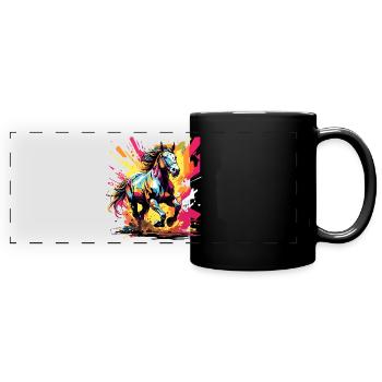 Horse In Action, Cool Color Design, Trot, Gallop - Full Colour Panoramic Mug - black - Front
