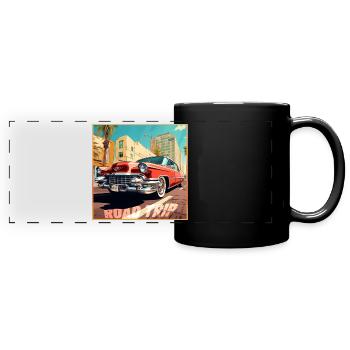 Road Trip,Car,America,Catoon Look - Full Colour Panoramic Mug - black - Front