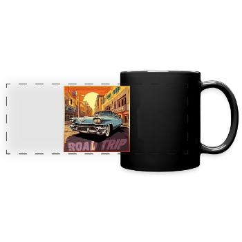Road Trip,Car,America,Catoon Look - Full Colour Panoramic Mug - black - Front