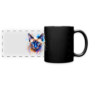 Siamkatze - Panorama-Tasse farbig - Schwarz - Vorne