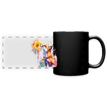 Fox with Watercolor Flower, Fox - Full Colour Panoramic Mug - black - Front