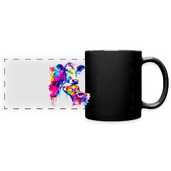 Kuh mit Kalb - Panorama-Tasse farbig - Schwarz - Vorne