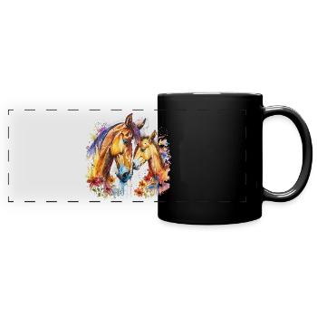 Horse with his foal - Full Colour Panoramic Mug - black - Front