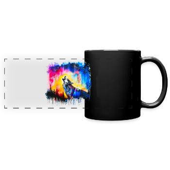Wolf Watercolor - Full Colour Panoramic Mug - black - Front