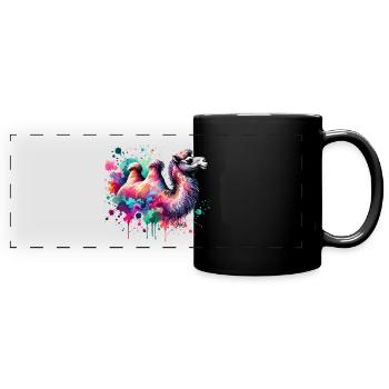 Colorful Watercolor Camel - Full Colour Panoramic Mug - black - Front