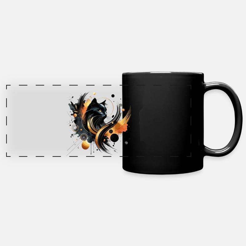chat noir, black cat aquarelle - Mug panoramique uni - noir