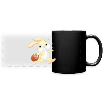 Lapin de Pâques avec panier à œufs coloré - Mug panoramique uni - noir - Devant