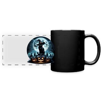 Joyeux Halloween, chat effrayé - Mug panoramique uni - noir - Devant