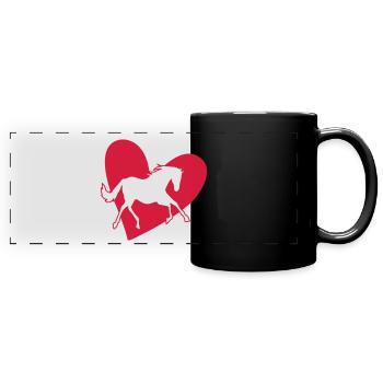 Cheval cheval amour coeur silhouette - Mug panoramique uni - noir - Devant