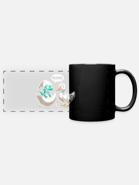 Dino trifft Entlein - Panorama-Tasse farbig - Schwarz