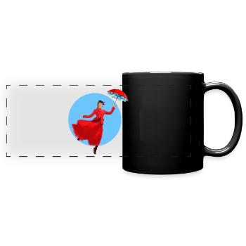 Rote Dame mit Regenschirm-Twist - Panorama-Tasse farbig - Schwarz - Vorne