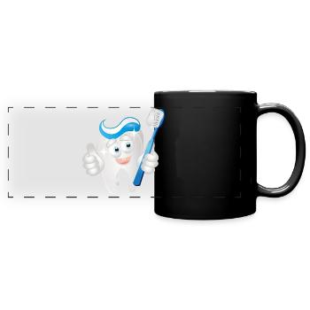 Dent blanche rayonnante avec du dentifrice en bande dessinée - Mug panoramique uni - noir - Devant
