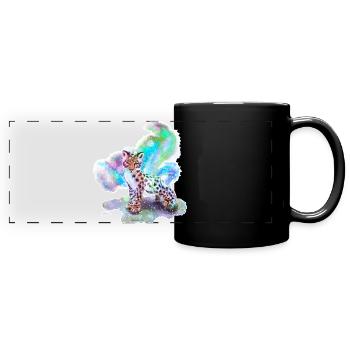 Schneeleopard - Panorama-Tasse farbig - Schwarz - Vorne