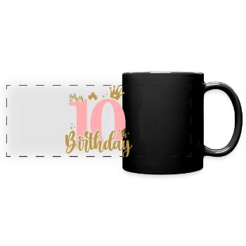Couron des dix anniversaires en or rose - Mug panoramique uni - noir - Devant