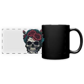 Crâne avec des roses - Mug panoramique uni - noir - Devant