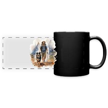 Walker with dog, polygon style - Full Colour Panoramic Mug - black - Front