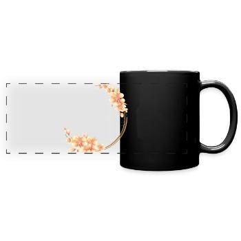 Couronne de fleurs de pêcher dans un ton pêche doux et velouté - Mug panoramique uni - noir - Devant