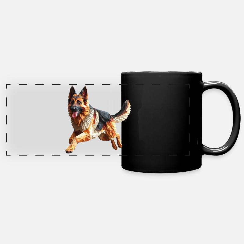 German Shepherd Dog Origami Geometric 3D - Full Colour Panoramic Mug - black