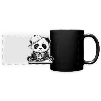 cooles Panda-Motiv als DJ mit Kopfhörer - Panorama-Tasse farbig - Schwarz - Vorne