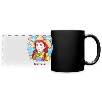 Portrait de fille western dans une bande dessinée pop - Mug panoramique uni - noir - Devant