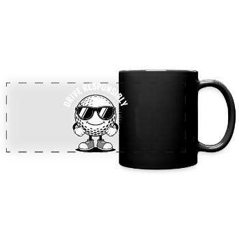 Cooler Golfball "Drive Responsibly" - Sport Logo - Panorama-Tasse farbig - Schwarz - Vorne